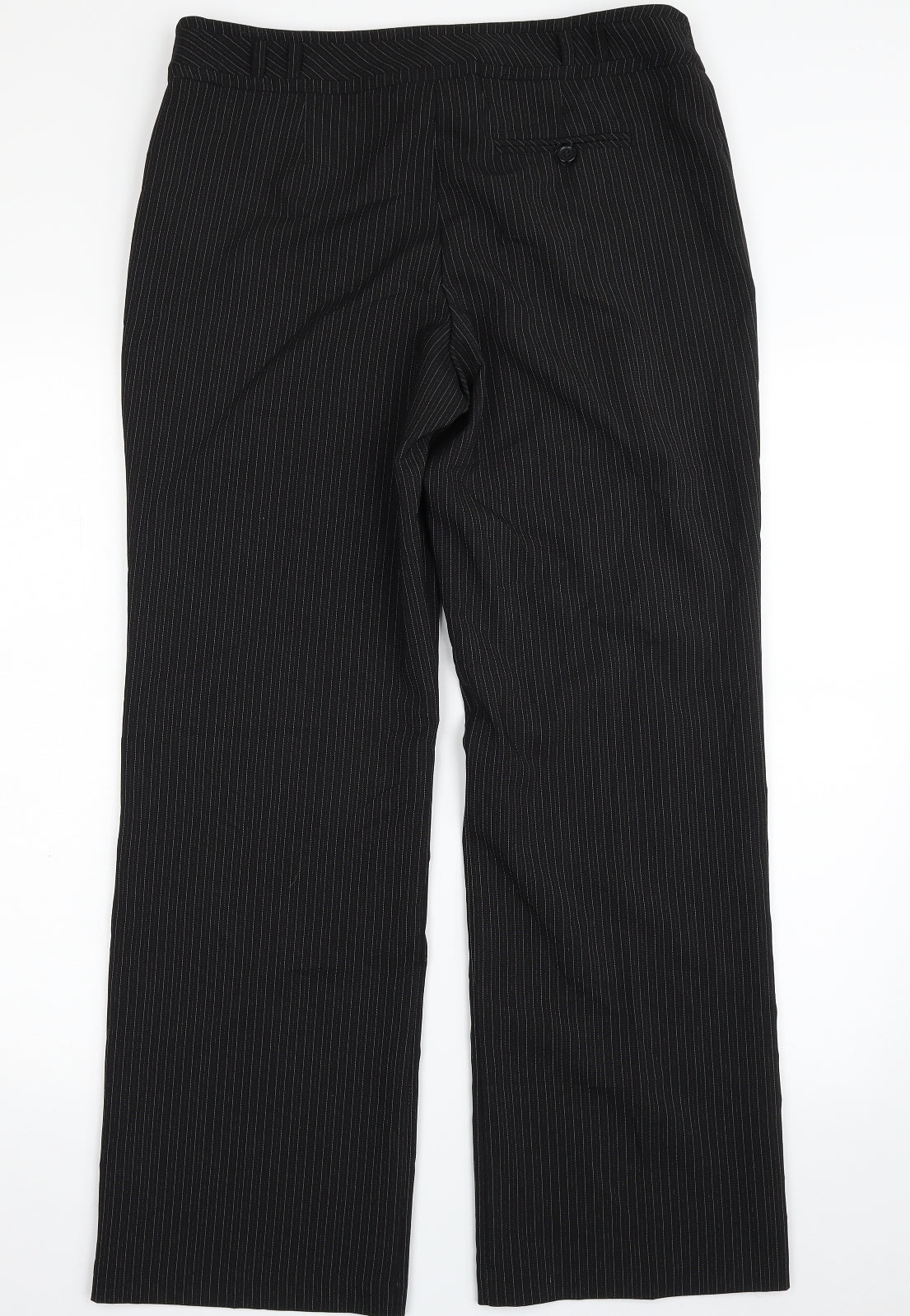 BHS Womens Black Striped Polyester Trousers  Size 12 L28 in Regular Zip