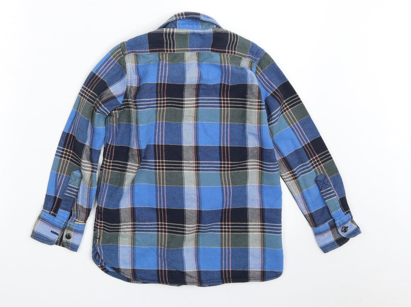Gap Boys Blue Plaid 100% Cotton Basic Button-Up Size 6-7 Years Collared Button