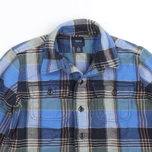Gap Boys Blue Plaid 100% Cotton Basic Button-Up Size 6-7 Years Collared Button