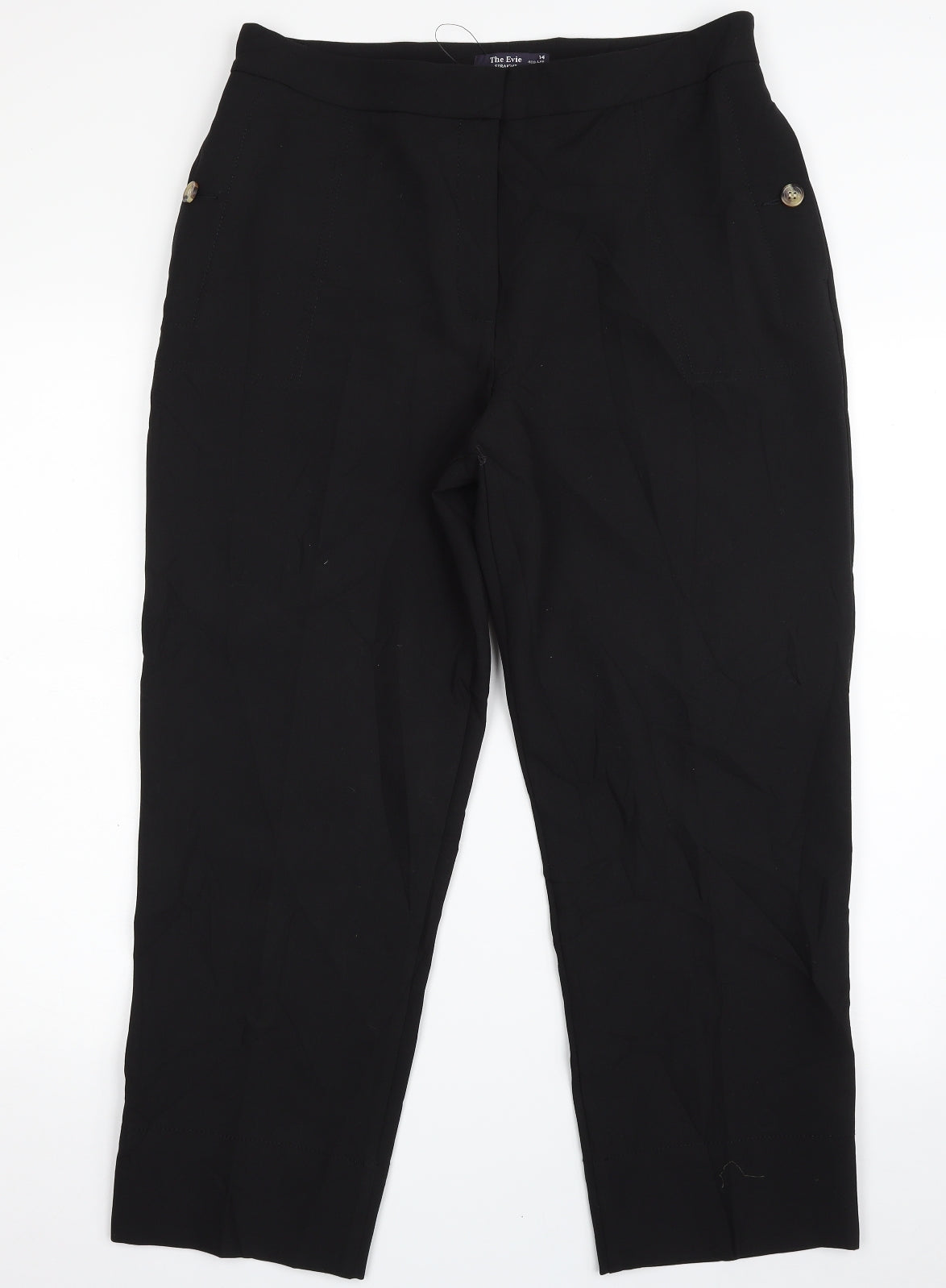 Marks and Spencer Womens Black  Polyester Trousers  Size 14 L25 in Regular Zip