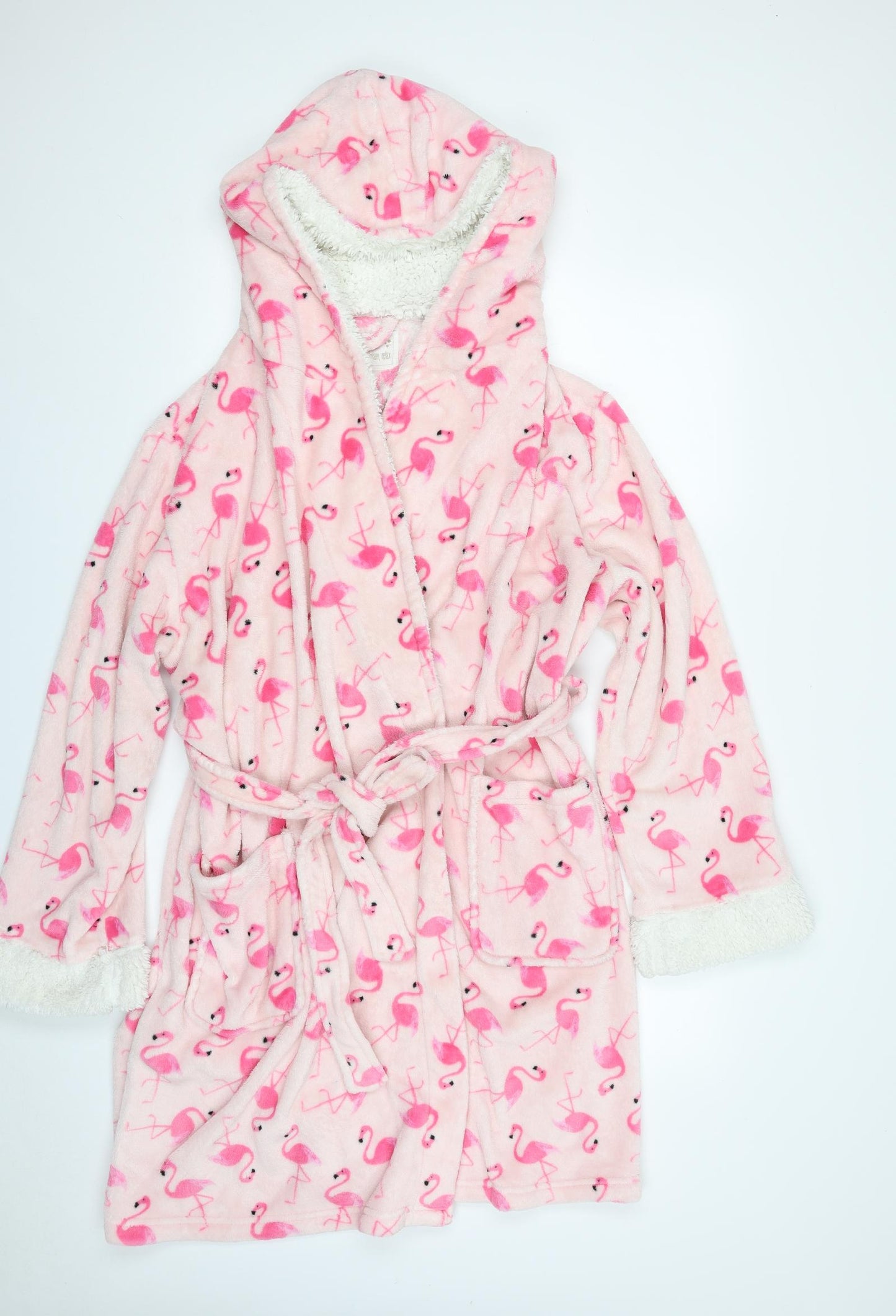 F&F Womens Pink Solid Polyester Babydoll Robe Size L  Tie - Flamingo
