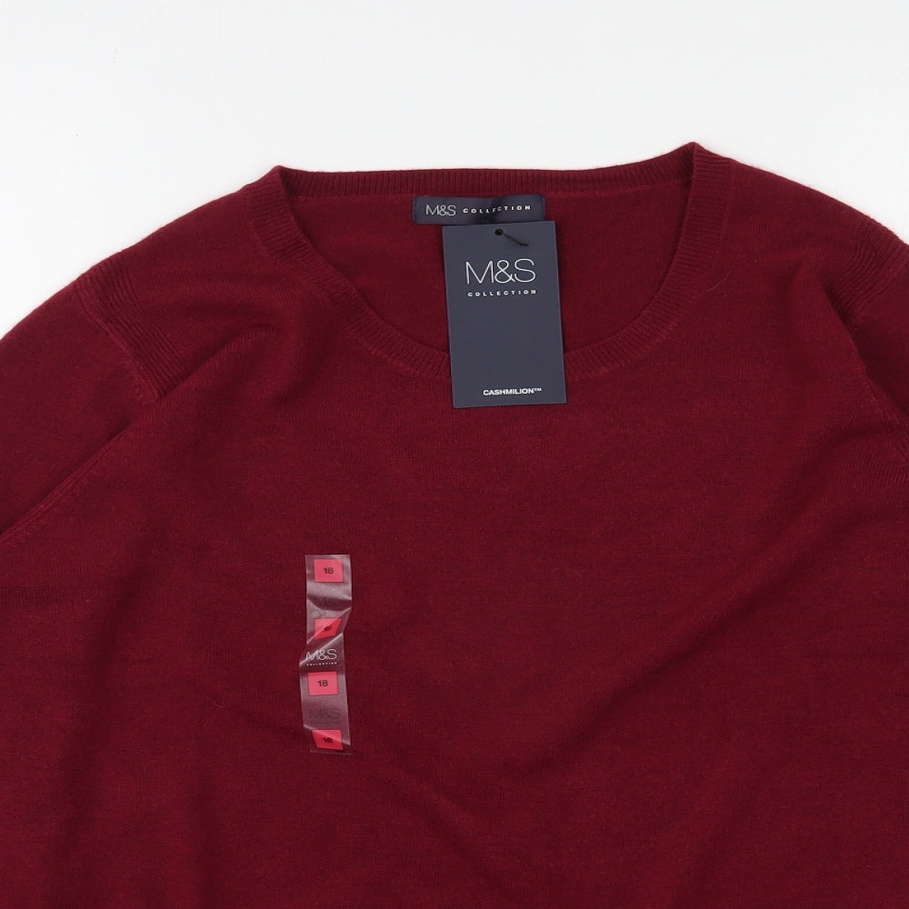Marks and Spencer Womens Red Round Neck  Acrylic Pullover Jumper Size 18