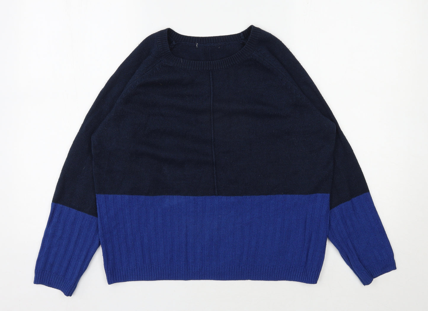 TU Womens Blue Round Neck  Acrylic Pullover Jumper Size 14