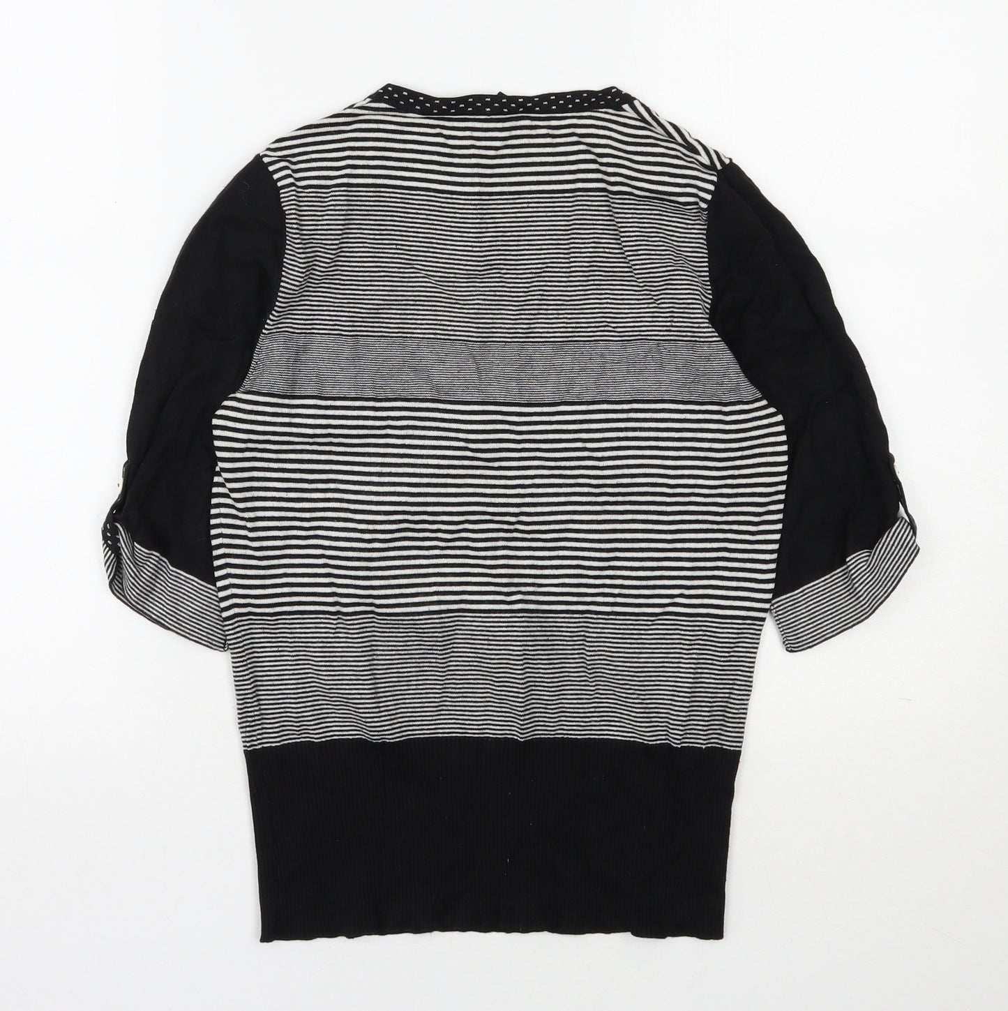 NEXT Womens Black V-Neck Striped Viscose Pullover Jumper Size 12