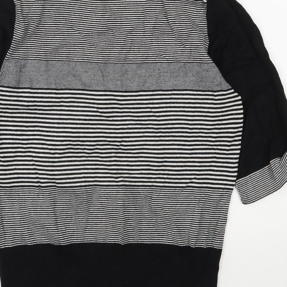 NEXT Womens Black V-Neck Striped Viscose Pullover Jumper Size 12