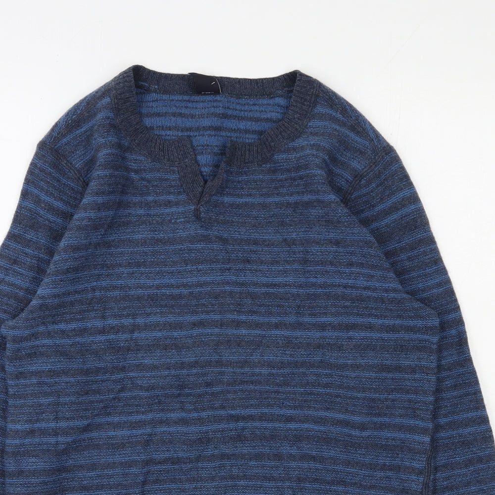 Gap Mens Blue V-Neck Striped Wool Pullover Jumper Size S