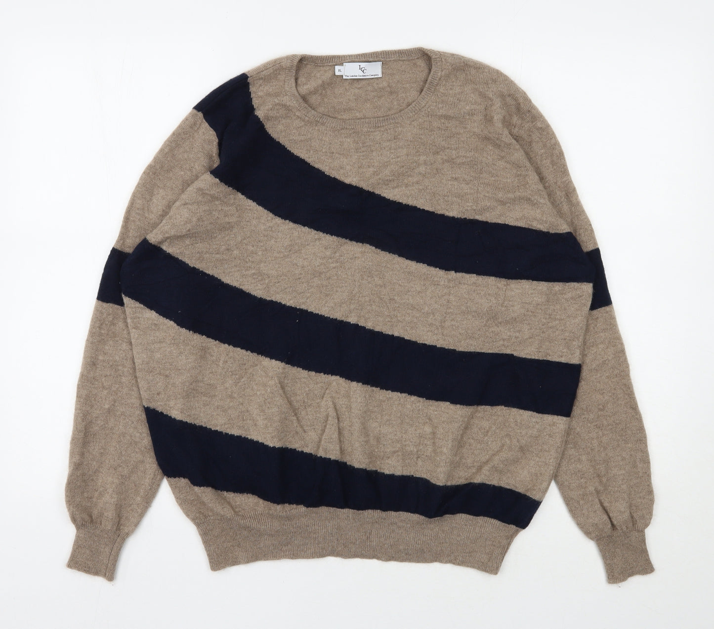 LCC Mens Beige Roll Neck Striped Cashmere Pullover Jumper Size XL