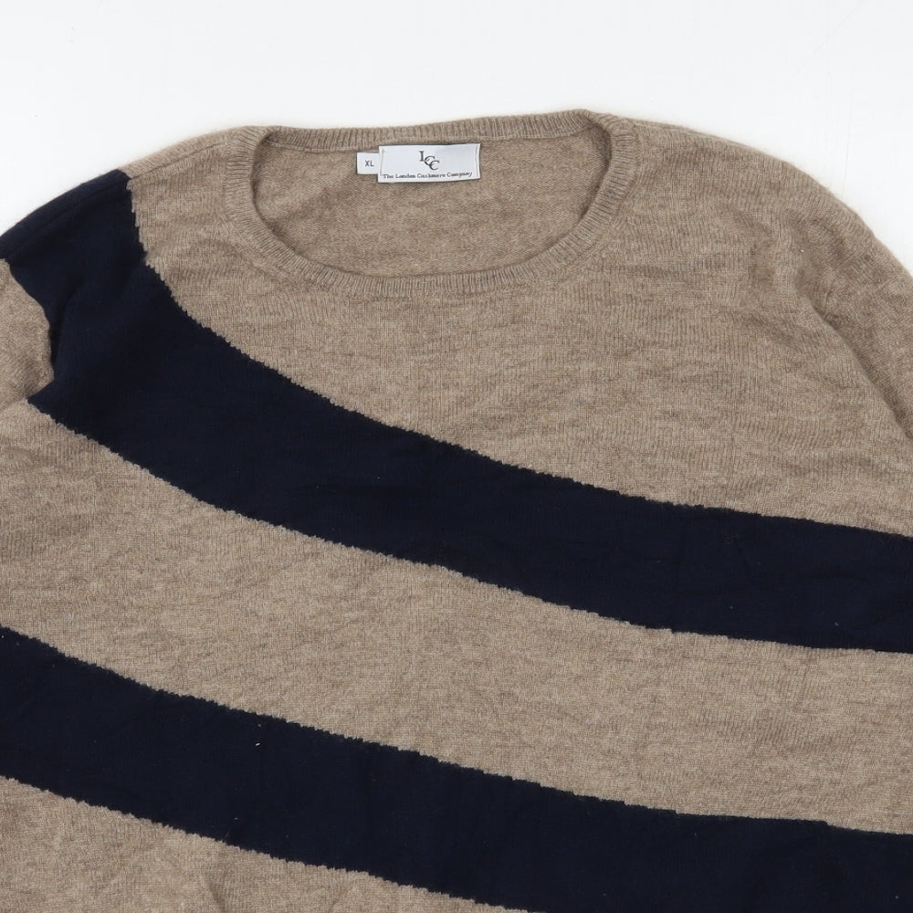 LCC Mens Beige Roll Neck Striped Cashmere Pullover Jumper Size XL