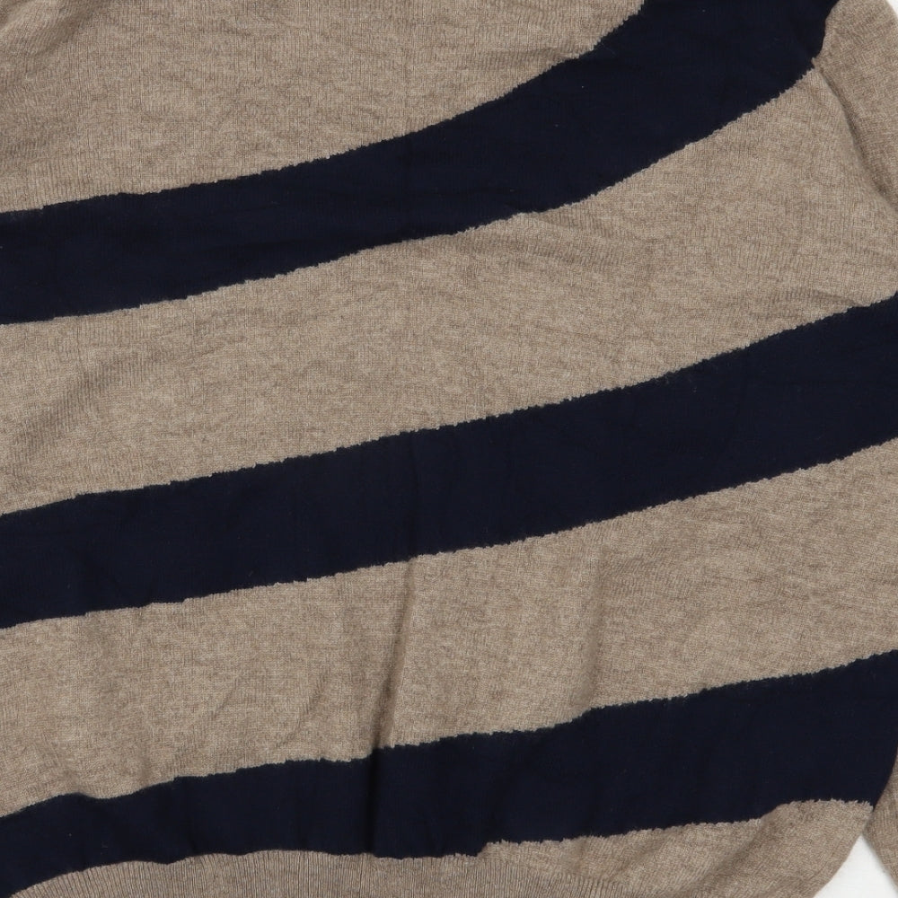 LCC Mens Beige Roll Neck Striped Cashmere Pullover Jumper Size XL