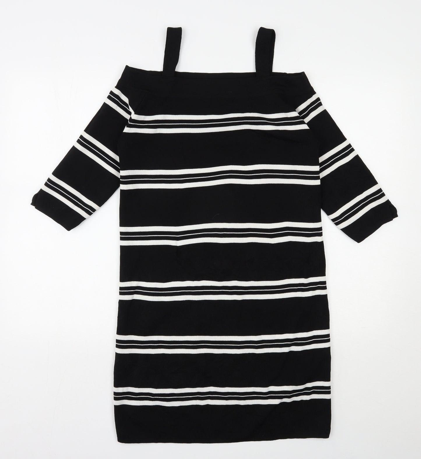 sweewe Womens Black Striped Viscose Bodycon  Size L  Off the Shoulder Pullover