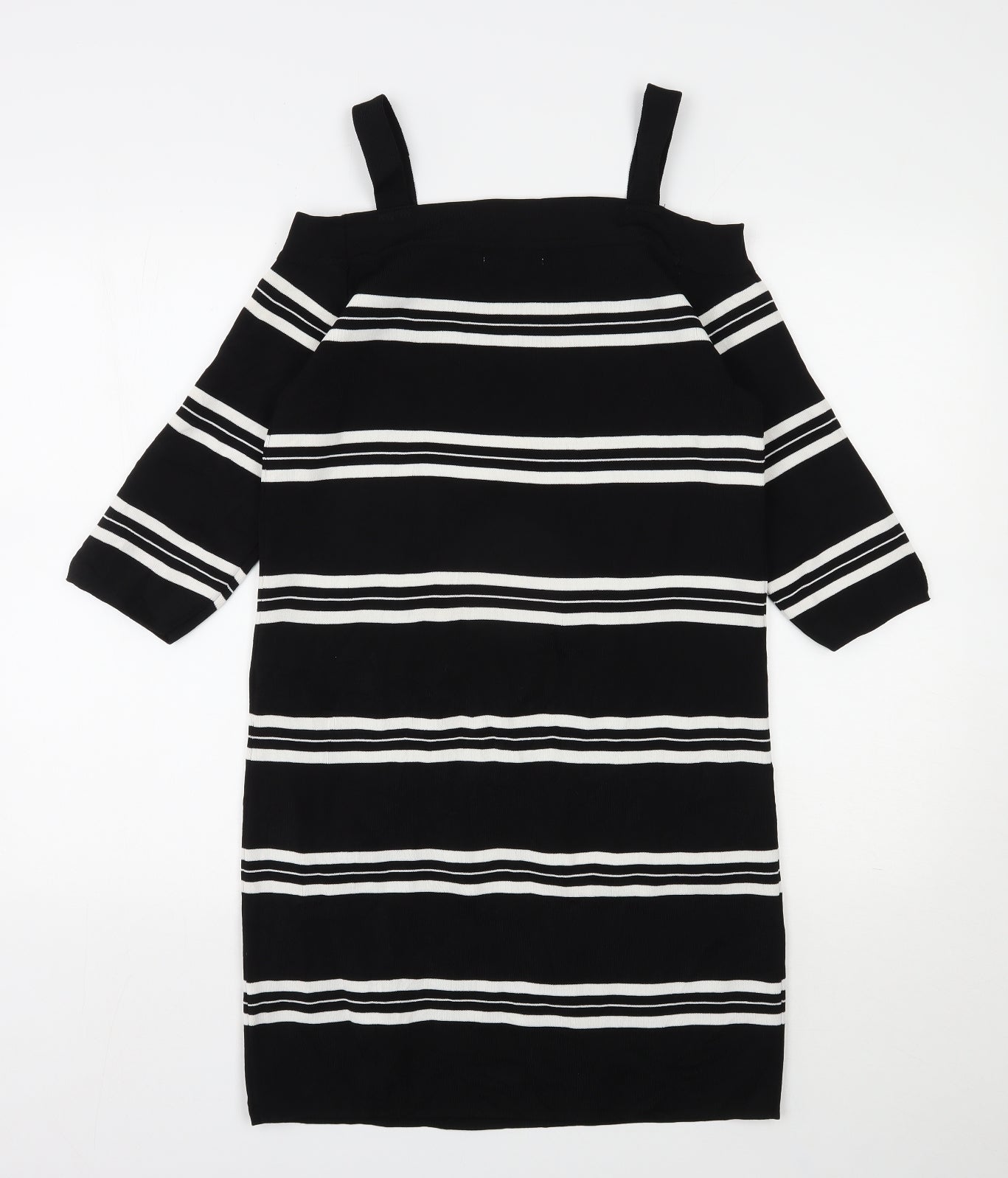sweewe Womens Black Striped Viscose Bodycon  Size L  Off the Shoulder Pullover