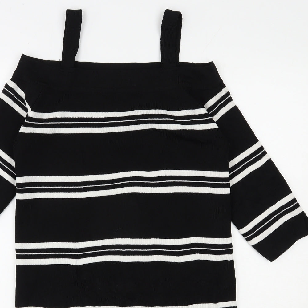 sweewe Womens Black Striped Viscose Bodycon  Size L  Off the Shoulder Pullover