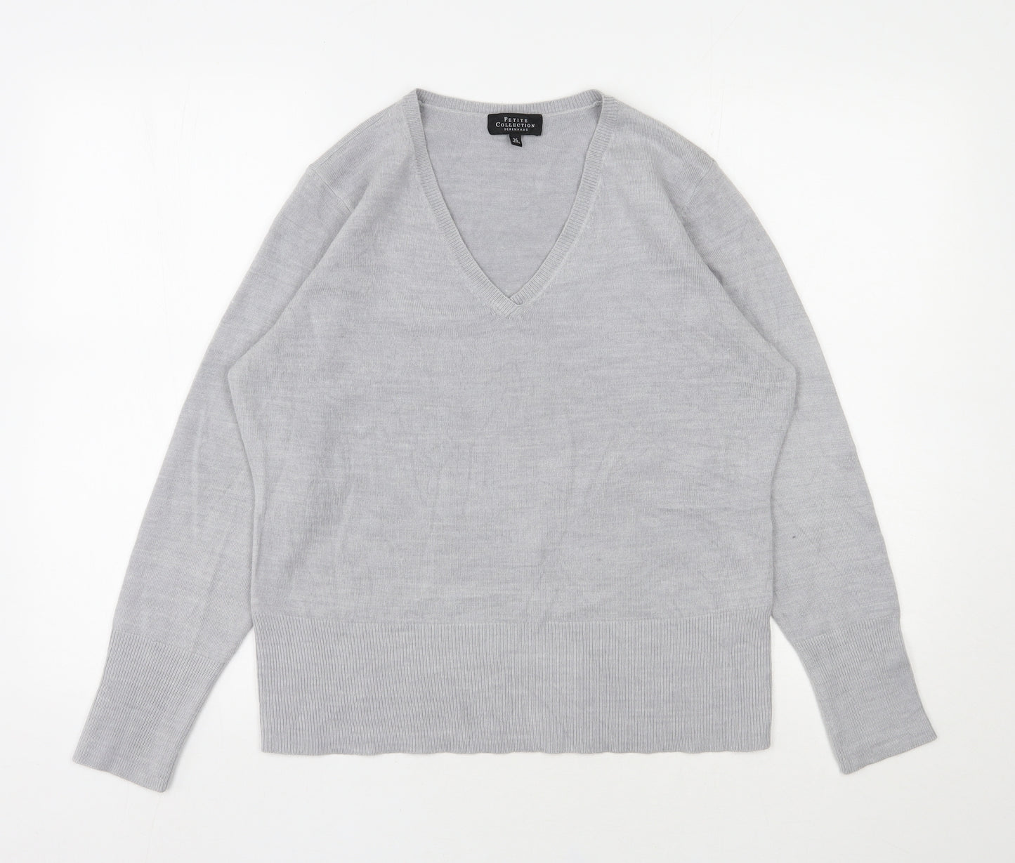 Debenhams Womens Grey V-Neck  Acrylic Pullover Jumper Size 16