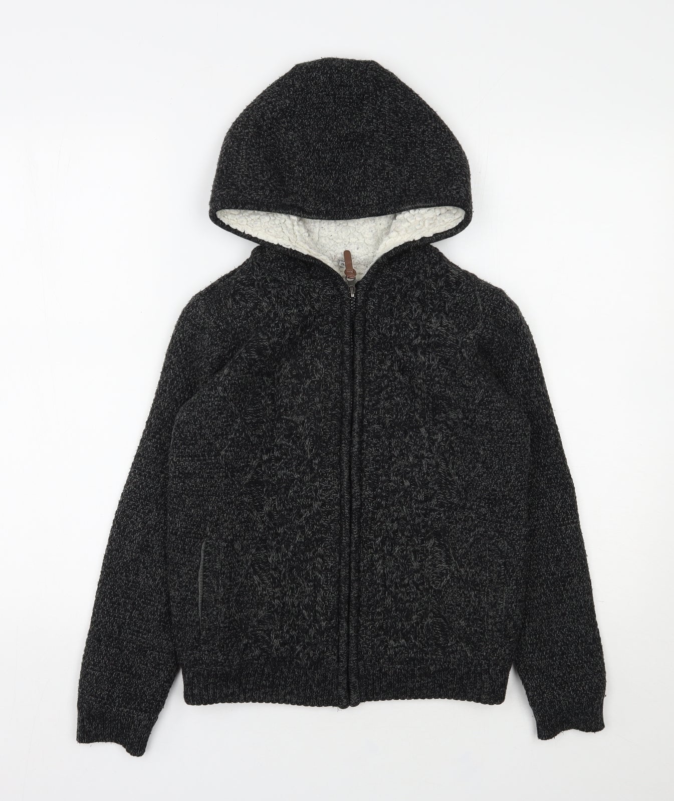 Marks and Spencer Boys Grey  Acrylic Full Zip Hoodie Size 10-11 Years  Zip