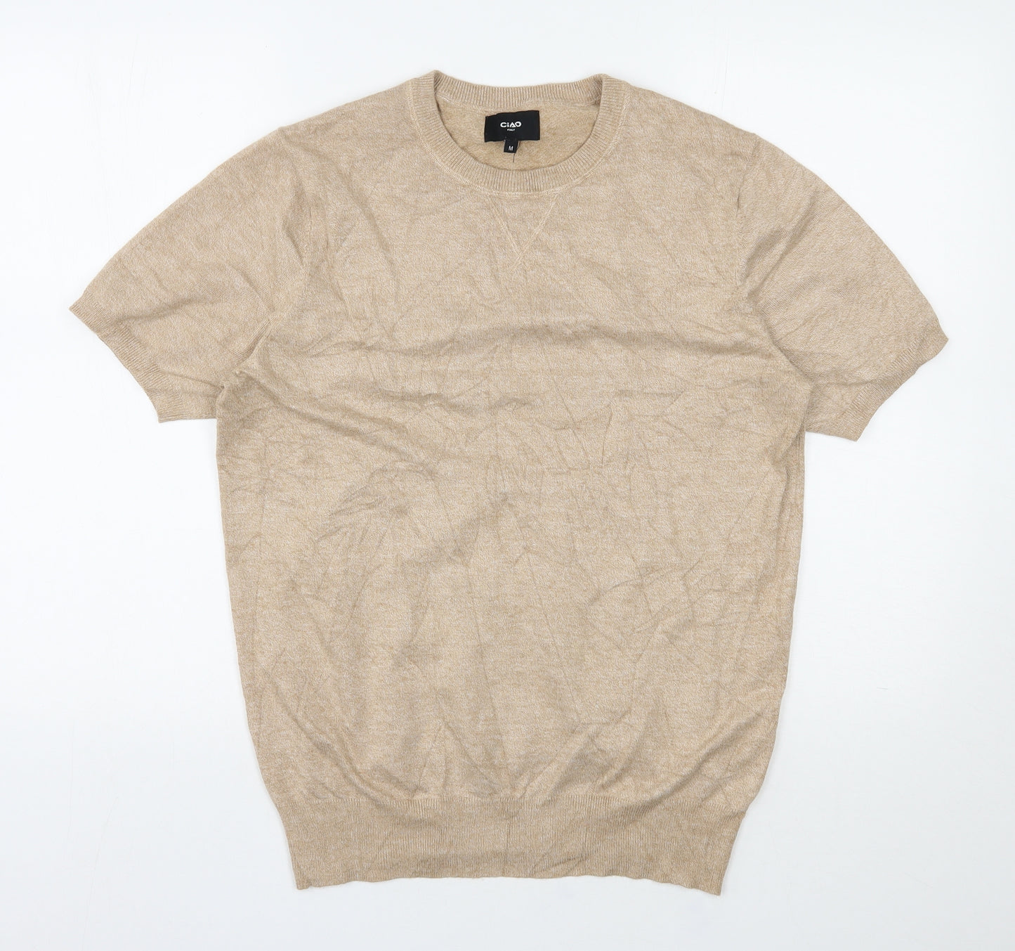 Ciad Mens Beige Round Neck  Viscose Pullover Jumper Size M