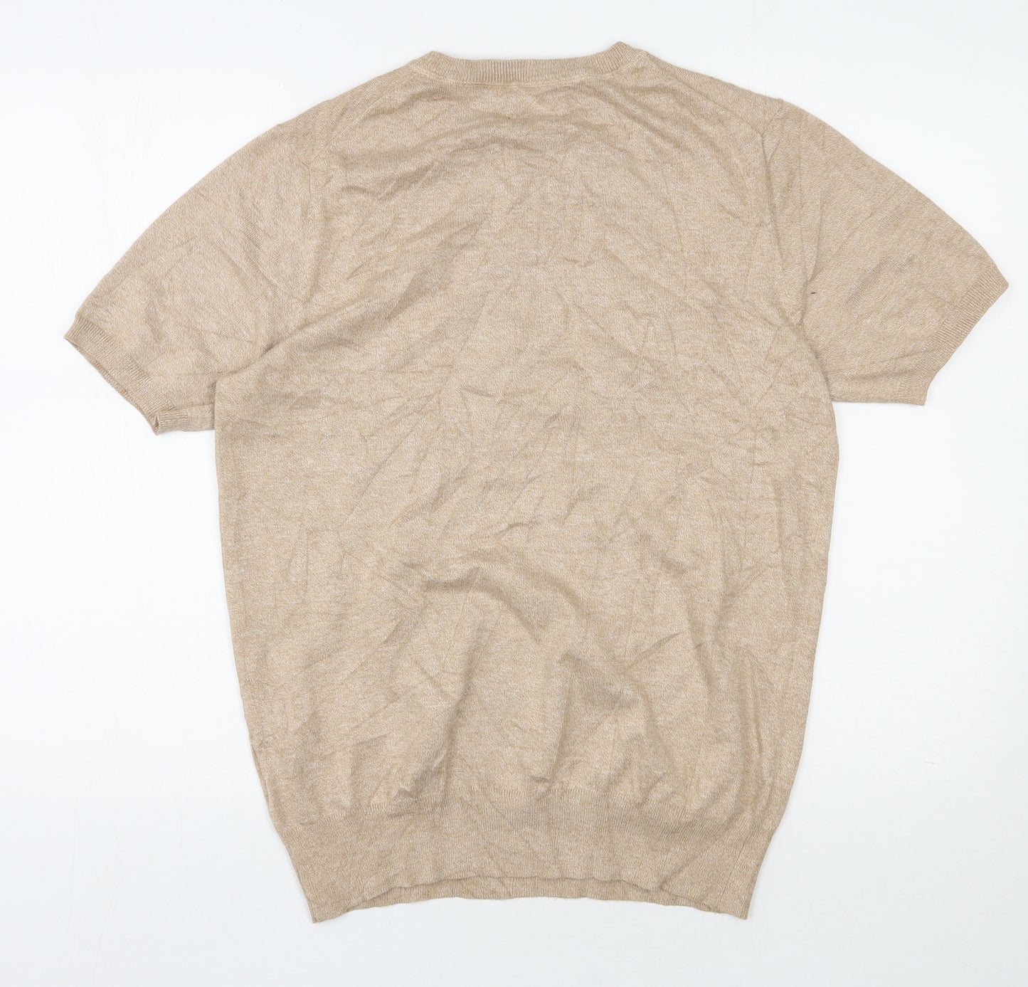 Ciad Mens Beige Round Neck  Viscose Pullover Jumper Size M