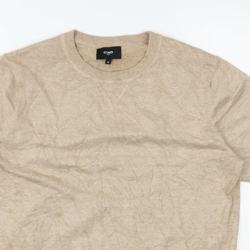 Ciad Mens Beige Round Neck  Viscose Pullover Jumper Size M