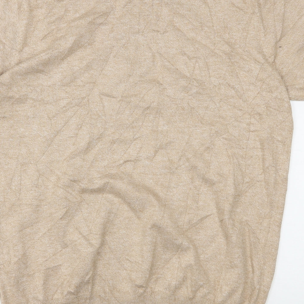 Ciad Mens Beige Round Neck  Viscose Pullover Jumper Size M