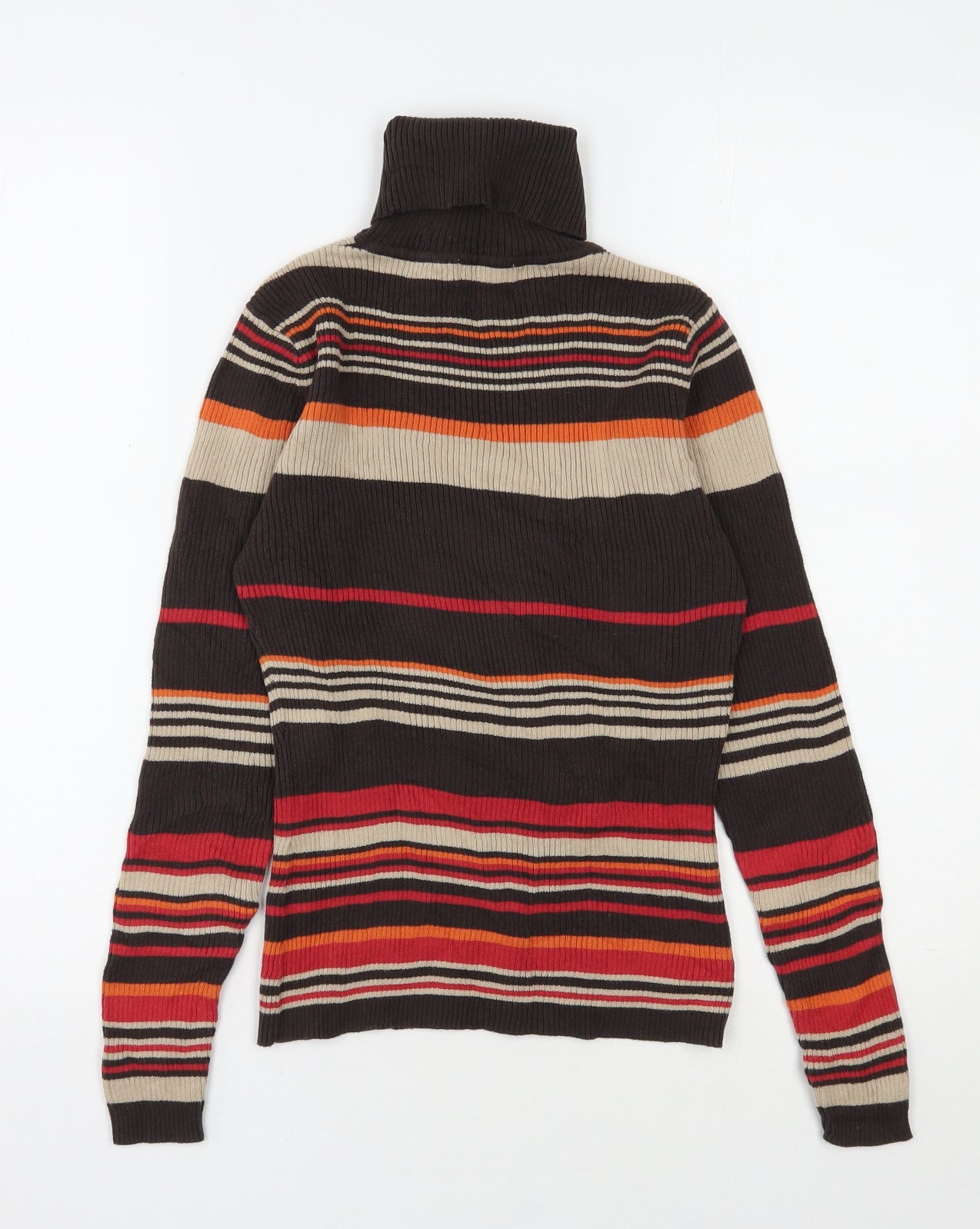 Papaya Womens Brown Roll Neck Striped Cotton Pullover Jumper Size 12