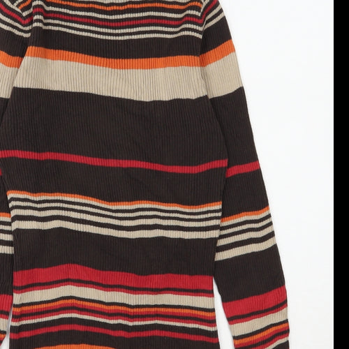 Papaya Womens Brown Roll Neck Striped Cotton Pullover Jumper Size 12