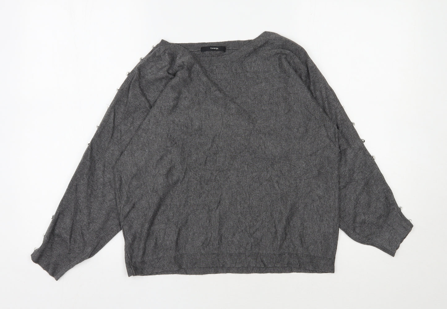 George Womens Grey Round Neck  Viscose Pullover Jumper Size 16