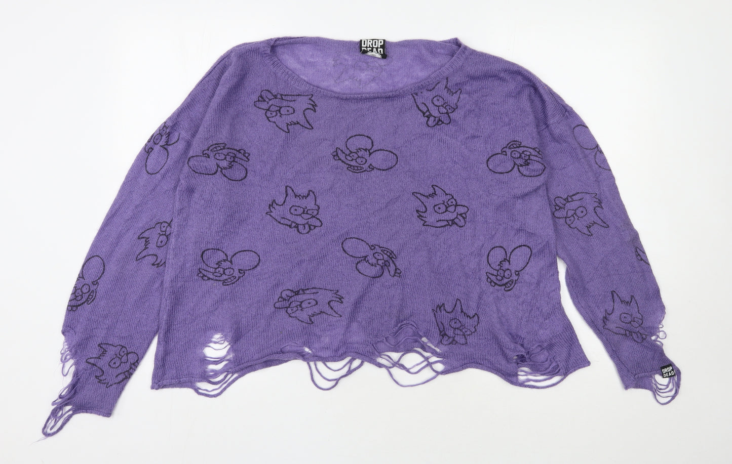 Drop Dead Womens Pink Round Neck  Acrylic Pullover Jumper Size S   - Itchy & Scratchy