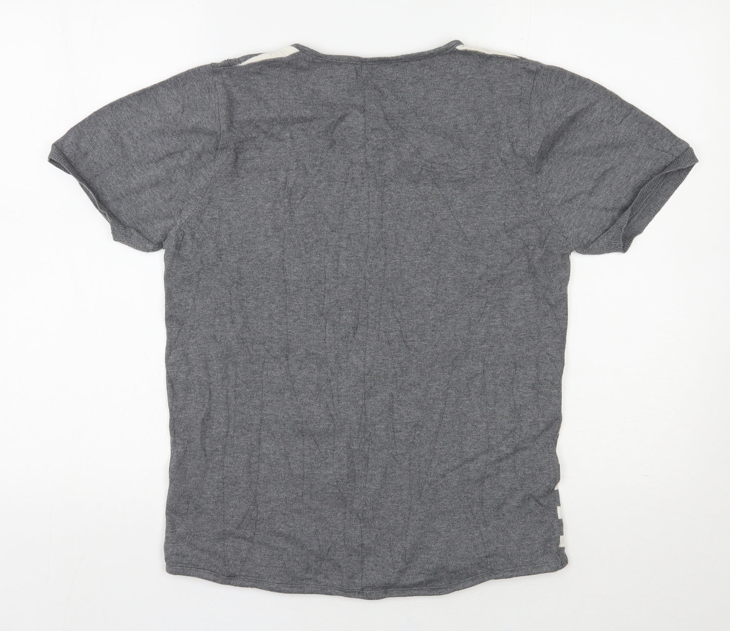 Zara Mens Grey Striped Cotton  T-Shirt Size M Henley
