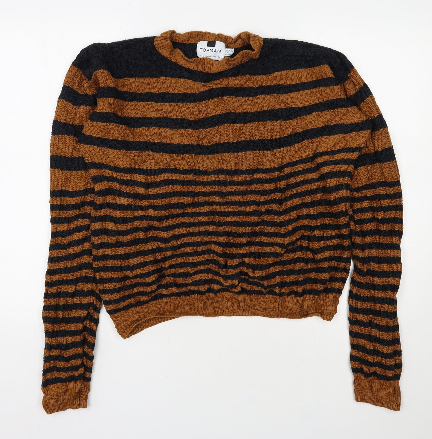 Topman Mens Brown Round Neck Striped Acrylic Pullover Jumper Size M