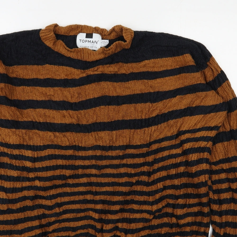 Topman Mens Brown Round Neck Striped Acrylic Pullover Jumper Size M