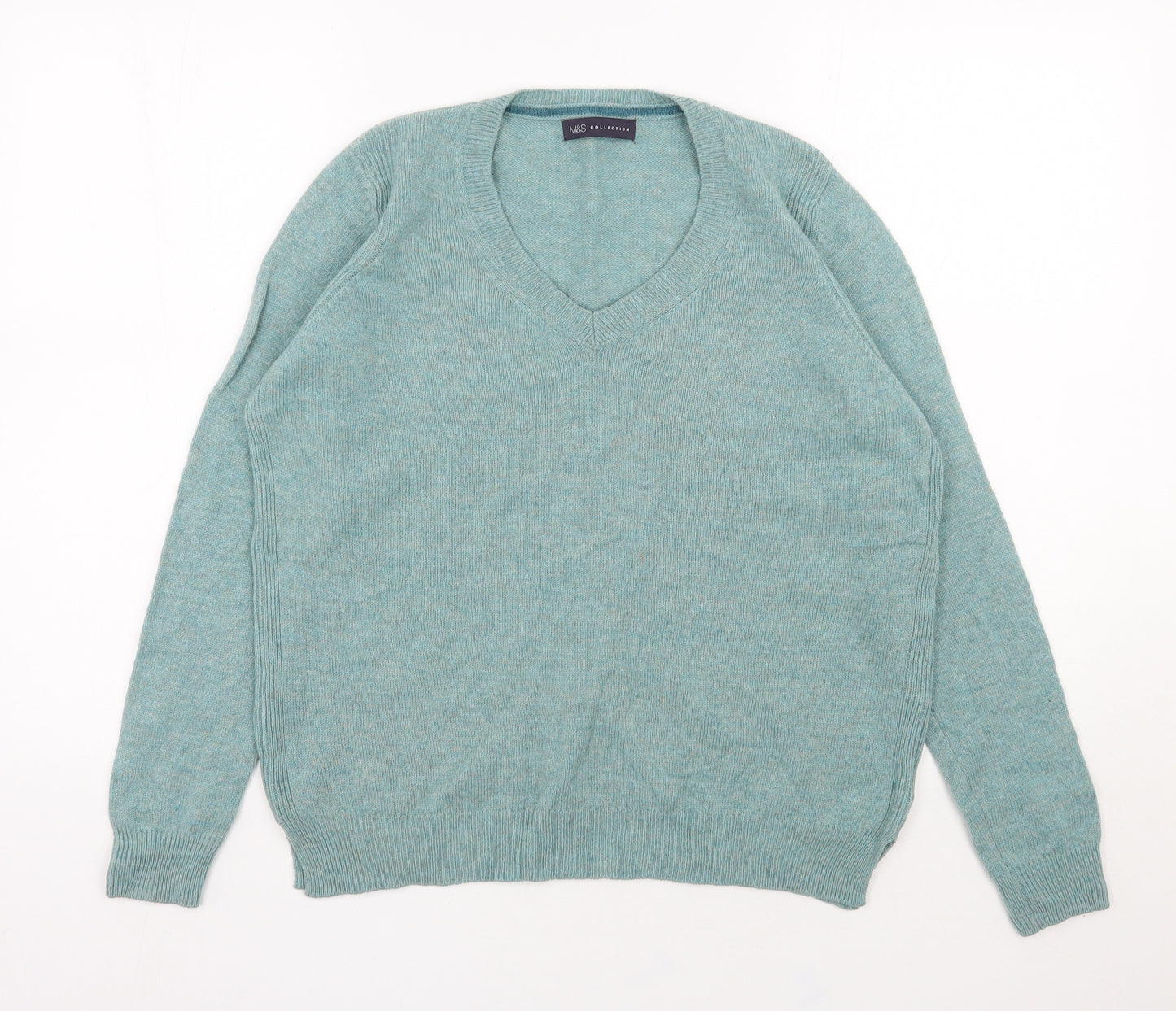 Marks and Spencer Womens Green V-Neck  Wool Pullover Jumper Size 14