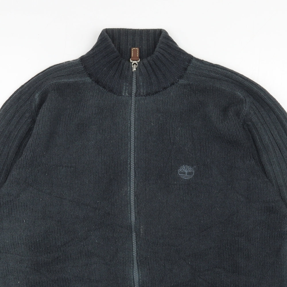 Timberland Mens Grey High Neck  Wool Full Zip Jumper Size S