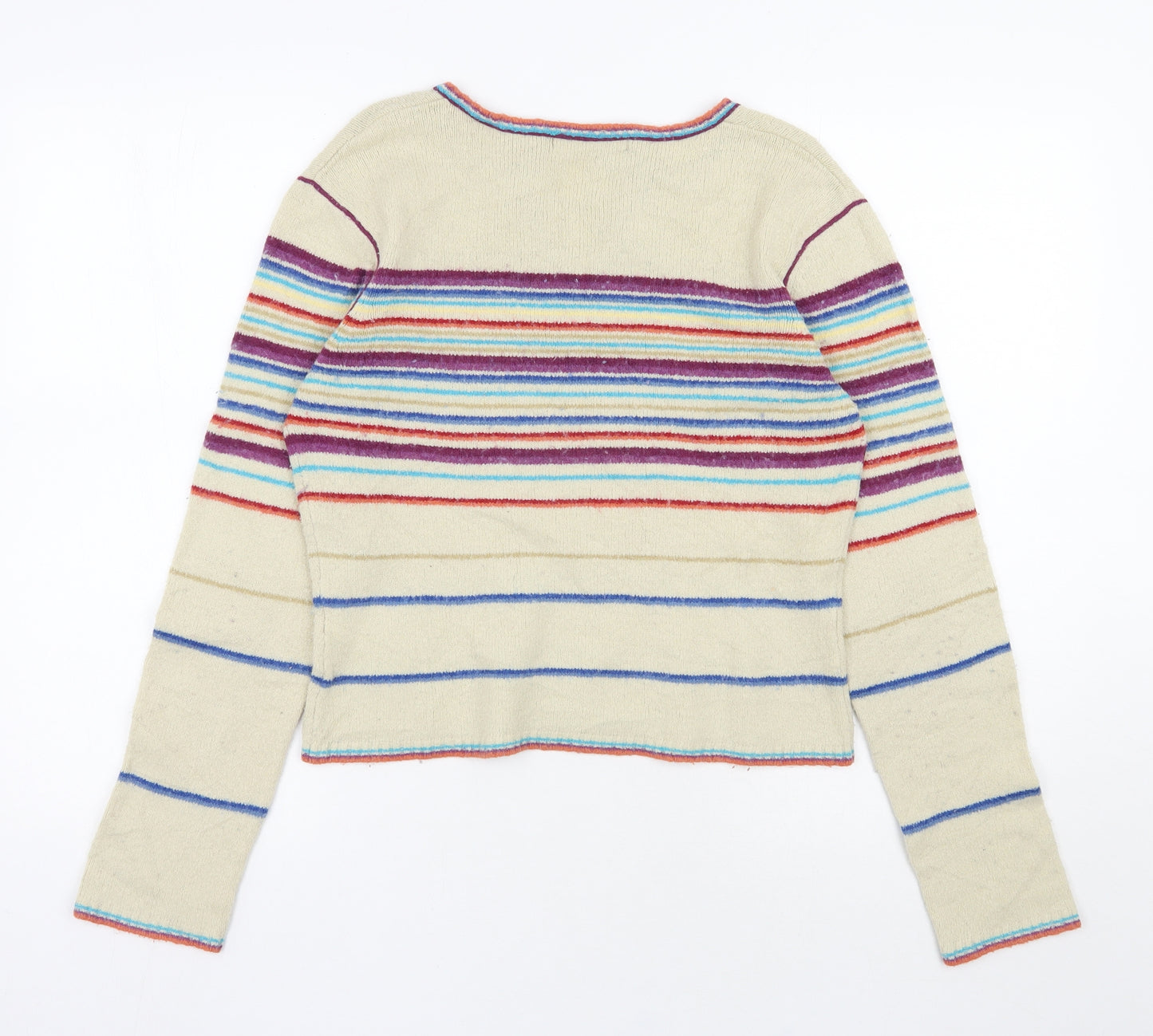 River Island Womens Multicoloured V-Neck Striped Acrylic Pullover Jumper Size 14