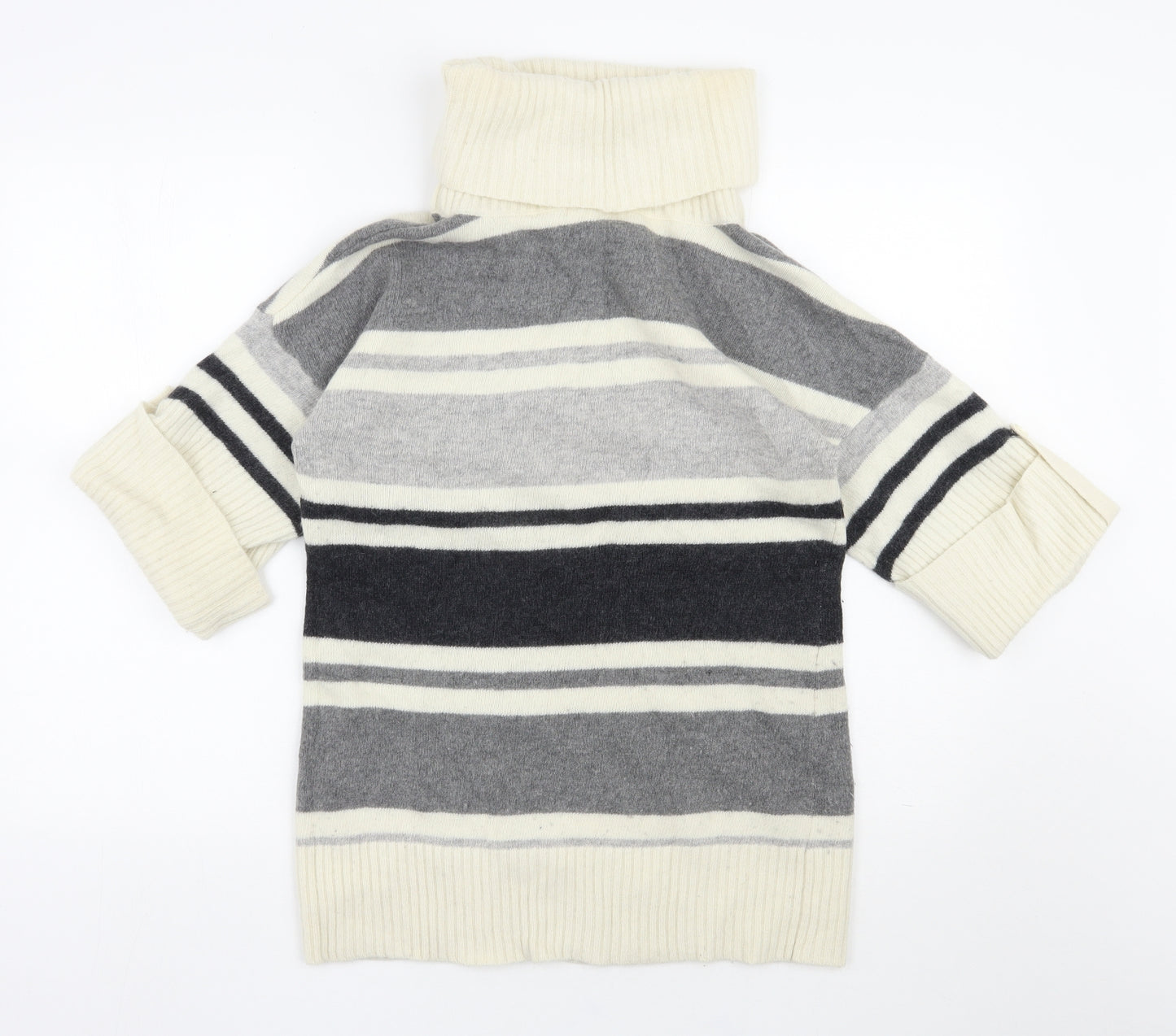 Sarah Spencer Womens Grey Roll Neck Striped Wool Pullover Jumper Size L