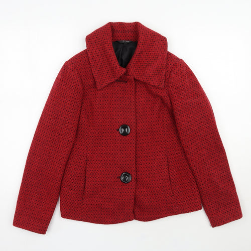 Bm Collection  Womens Red Geometric  Jacket  Size 12  Button