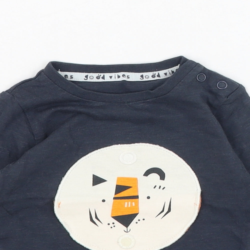 Mothercare Boys Blue  Camel Basic T-Shirt Size 3-6 Months Round Neck Pullover - Tiger