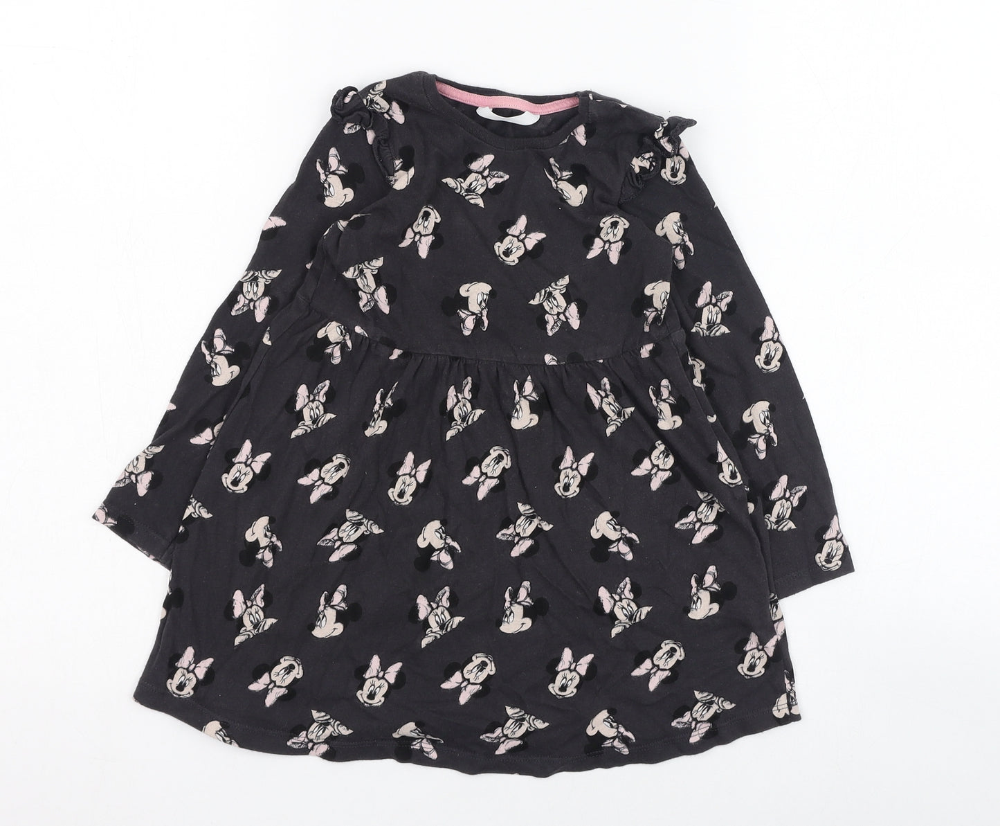 Marks and Spencer Girls Black  Cotton Skater Dress  Size 3-4 Years  Round Neck Pullover - Minnie Mouse