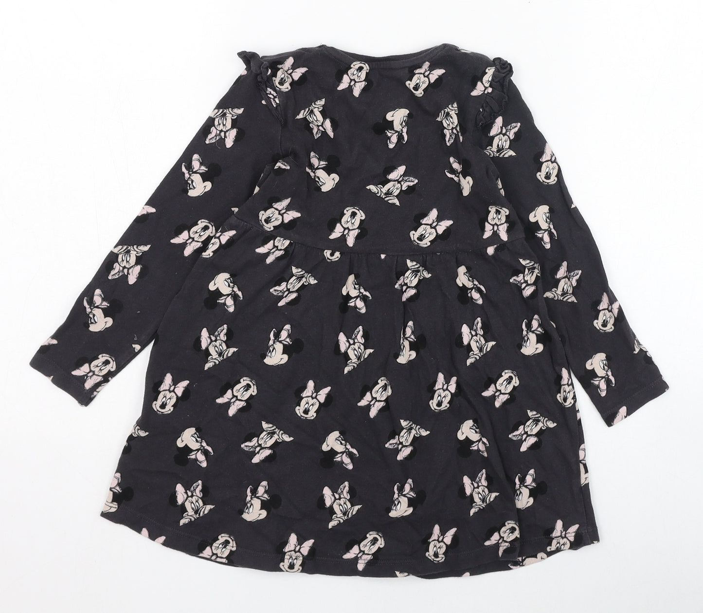 Marks and Spencer Girls Black  Cotton Skater Dress  Size 3-4 Years  Round Neck Pullover - Minnie Mouse