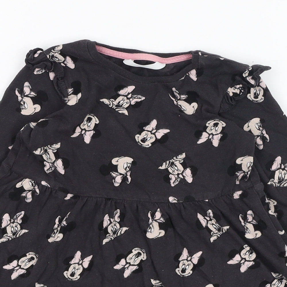 Marks and Spencer Girls Black  Cotton Skater Dress  Size 3-4 Years  Round Neck Pullover - Minnie Mouse