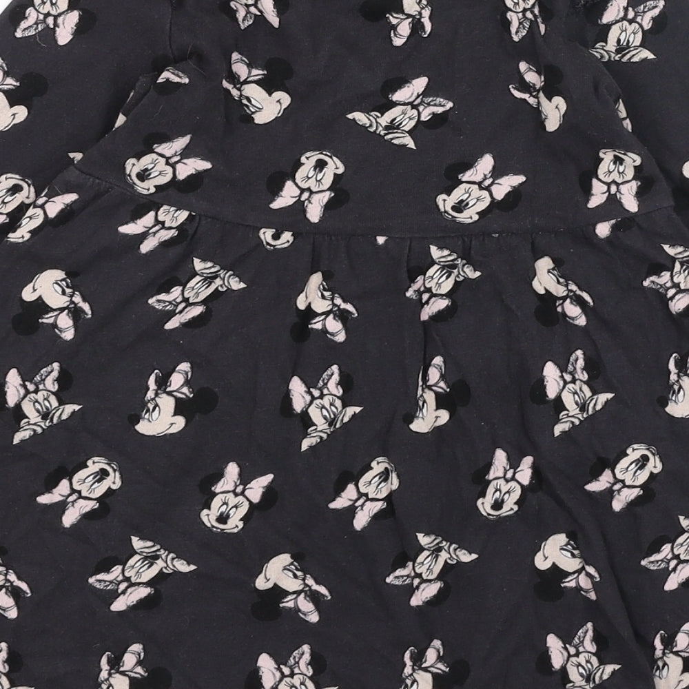 Marks and Spencer Girls Black  Cotton Skater Dress  Size 3-4 Years  Round Neck Pullover - Minnie Mouse