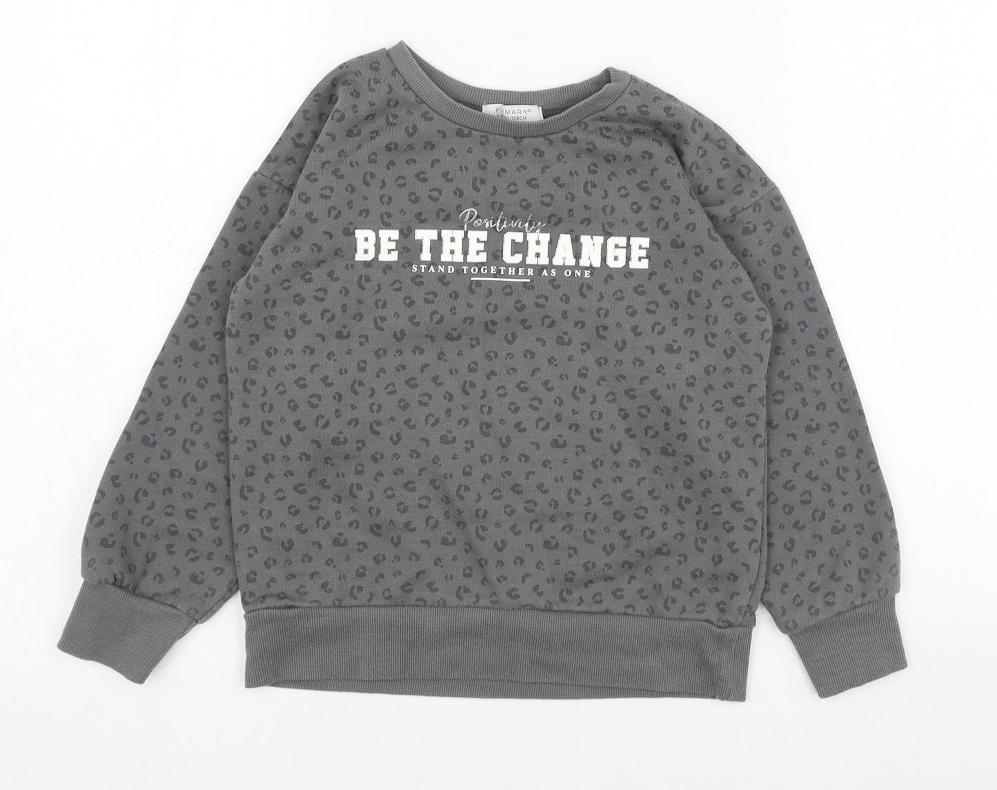 Primark Girls Grey Animal Print Cotton Pullover Sweatshirt Size 7-8 Years  Pullover