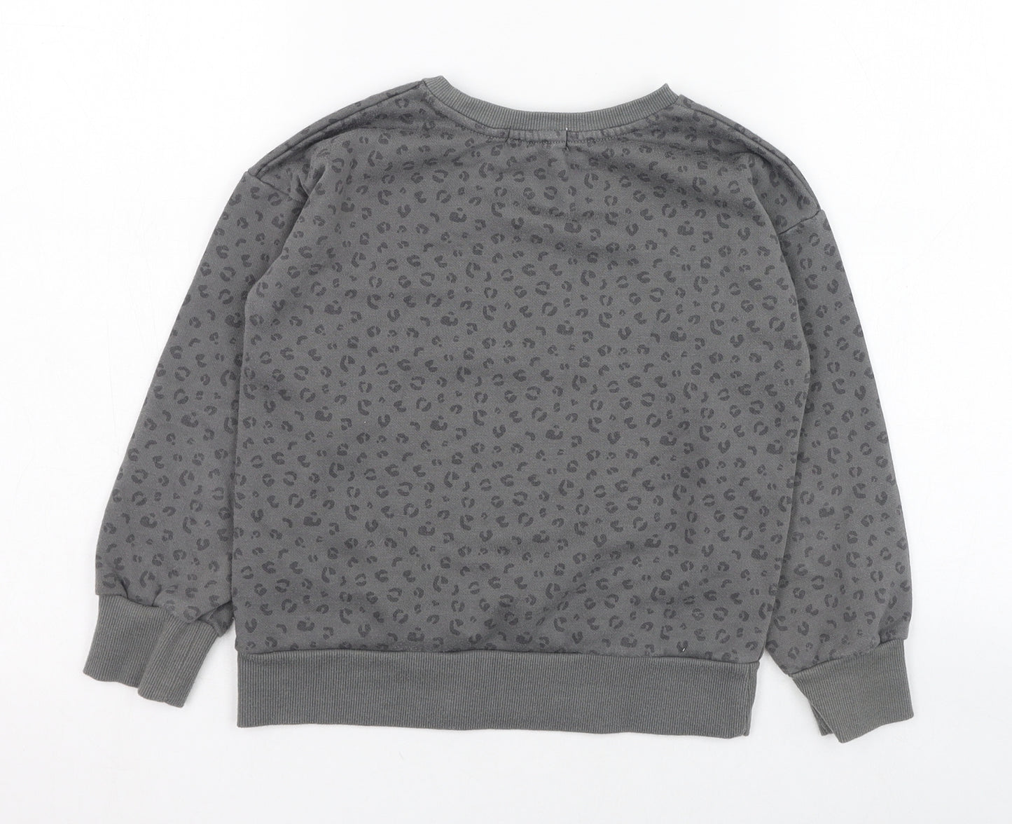 Primark Girls Grey Animal Print Cotton Pullover Sweatshirt Size 7-8 Years  Pullover
