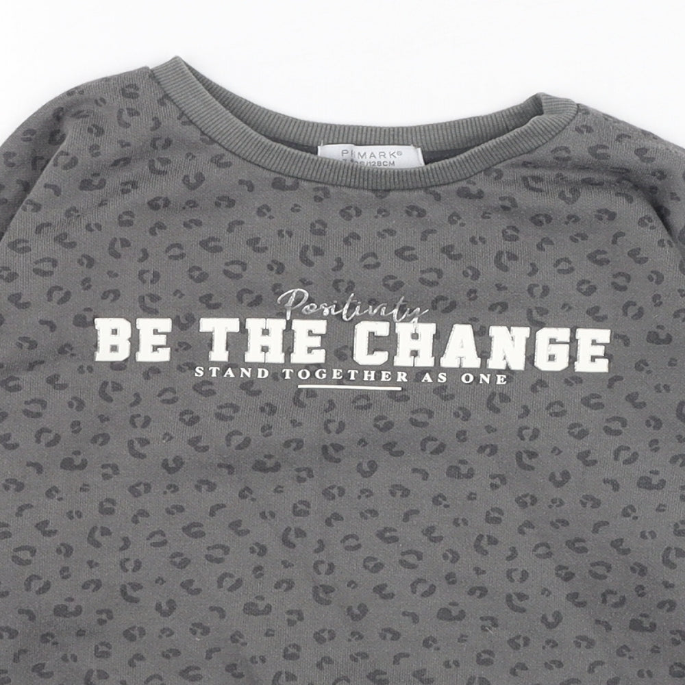 Primark Girls Grey Animal Print Cotton Pullover Sweatshirt Size 7-8 Years  Pullover