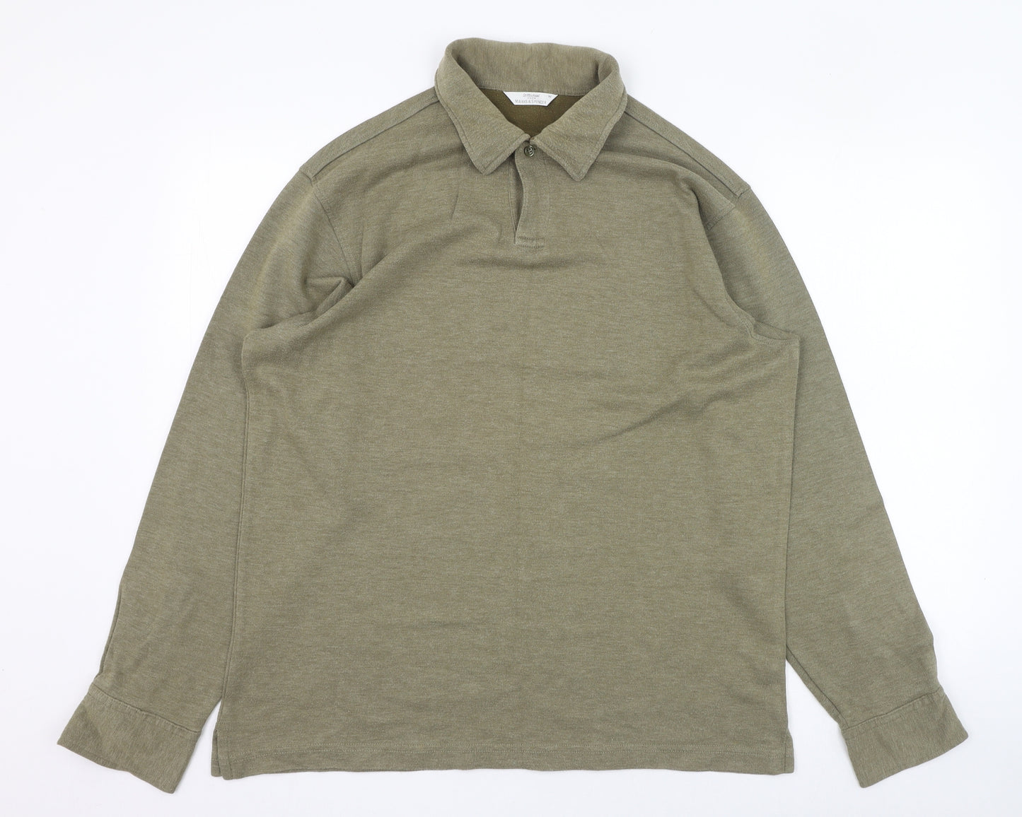 Marks and Spencer Mens Green Collared  Cotton Pullover Jumper Size M