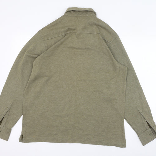 Marks and Spencer Mens Green Collared  Cotton Pullover Jumper Size M