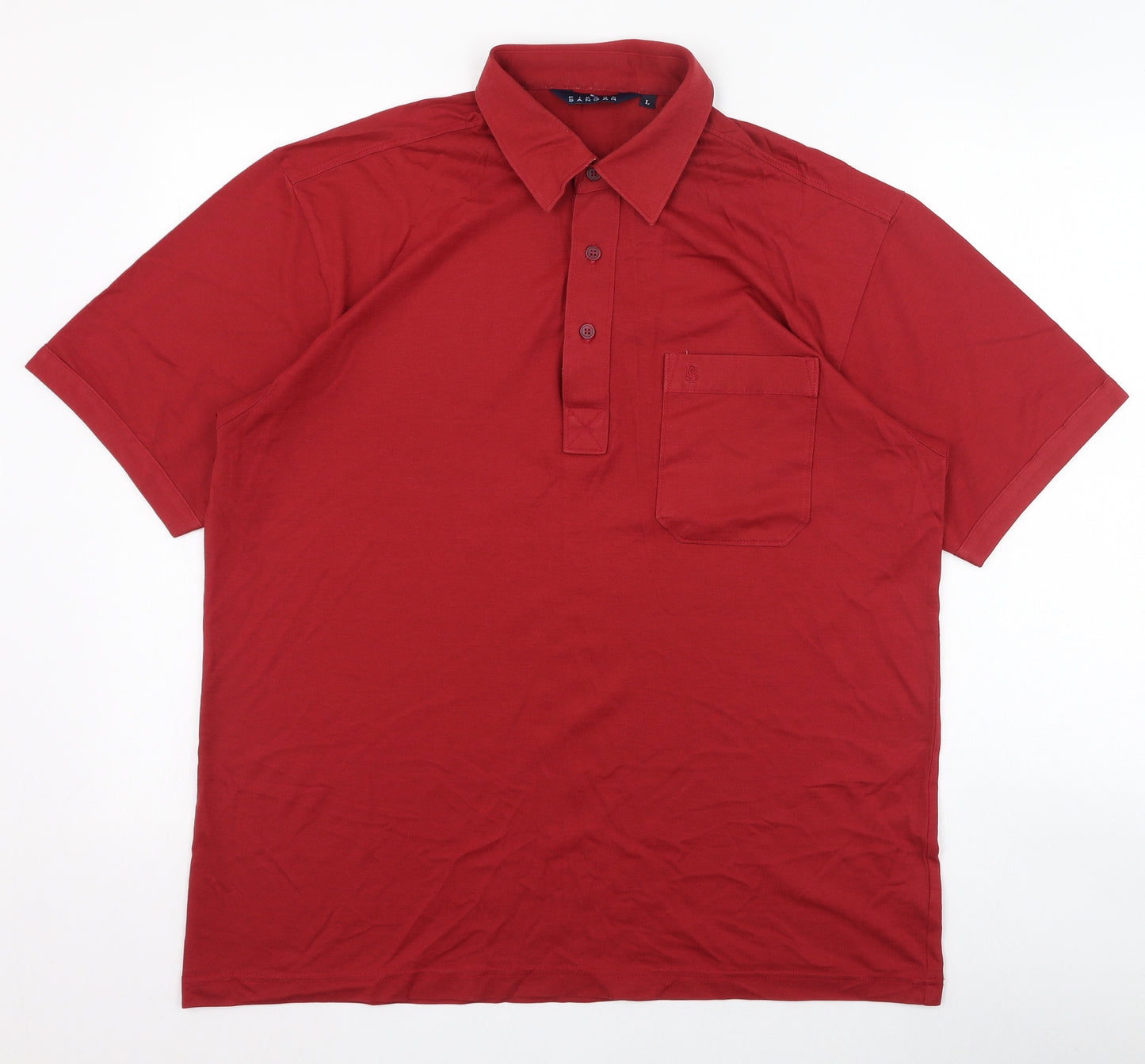 Pierre Sangan Mens Red  Cotton  Polo Size L Collared Button