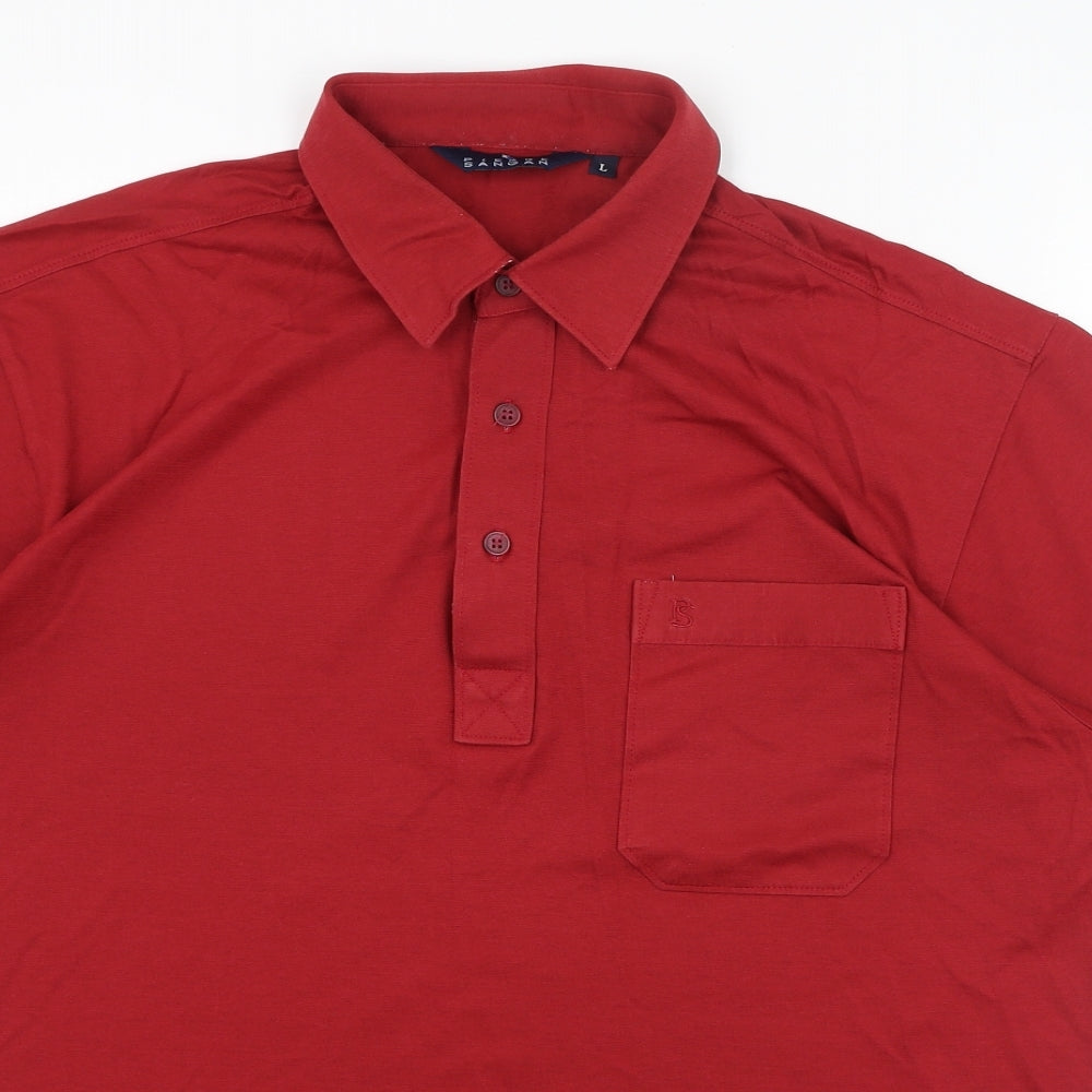 Pierre Sangan Mens Red  Cotton  Polo Size L Collared Button
