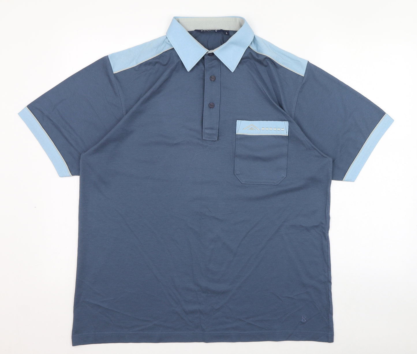 Pierre Sangan Mens Blue  Cotton  Polo Size L Collared Button