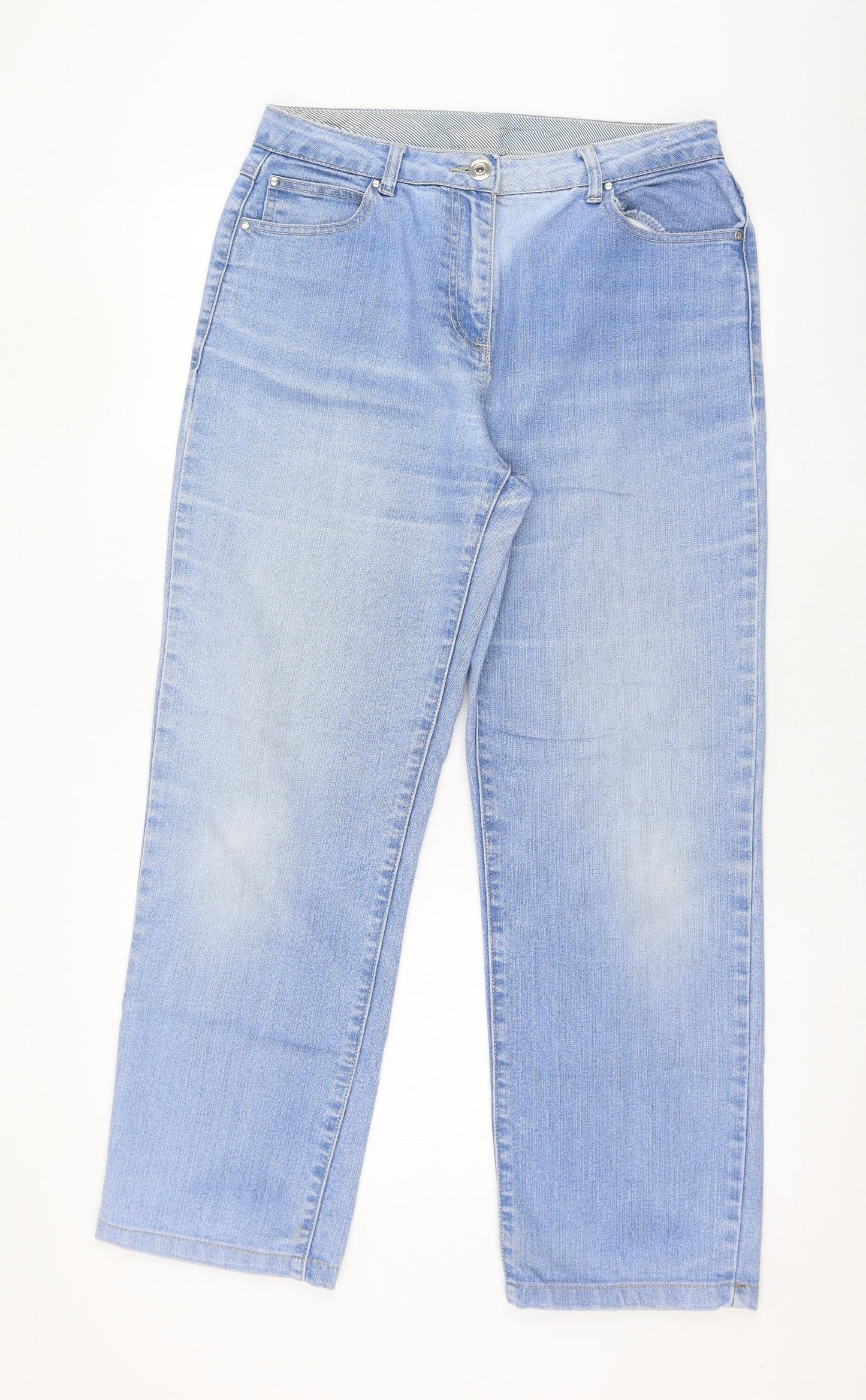 Preworn Womens Blue  Cotton Straight Jeans Size 12 L26 in Regular Zip