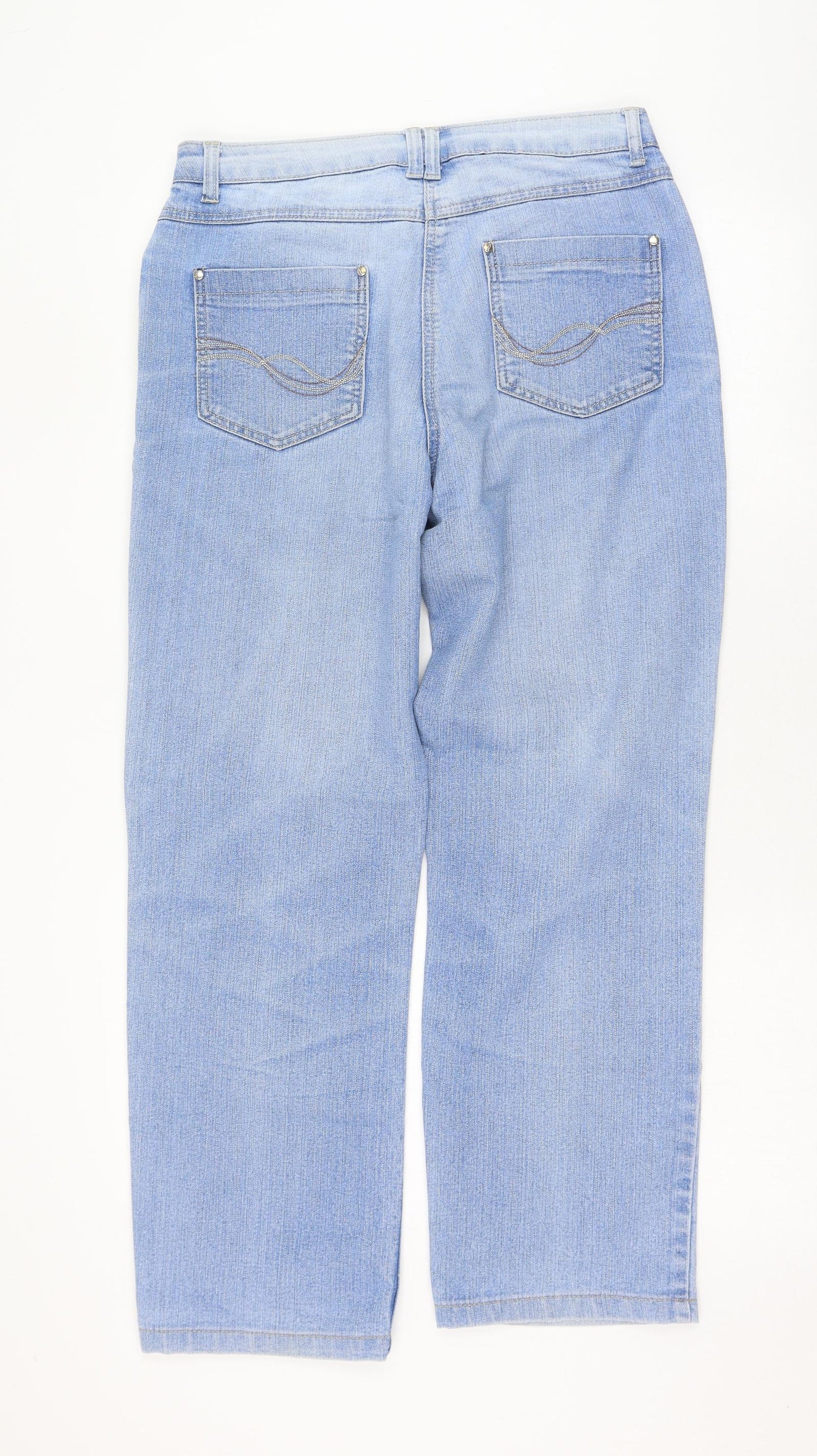 Preworn Womens Blue  Cotton Straight Jeans Size 12 L26 in Regular Zip