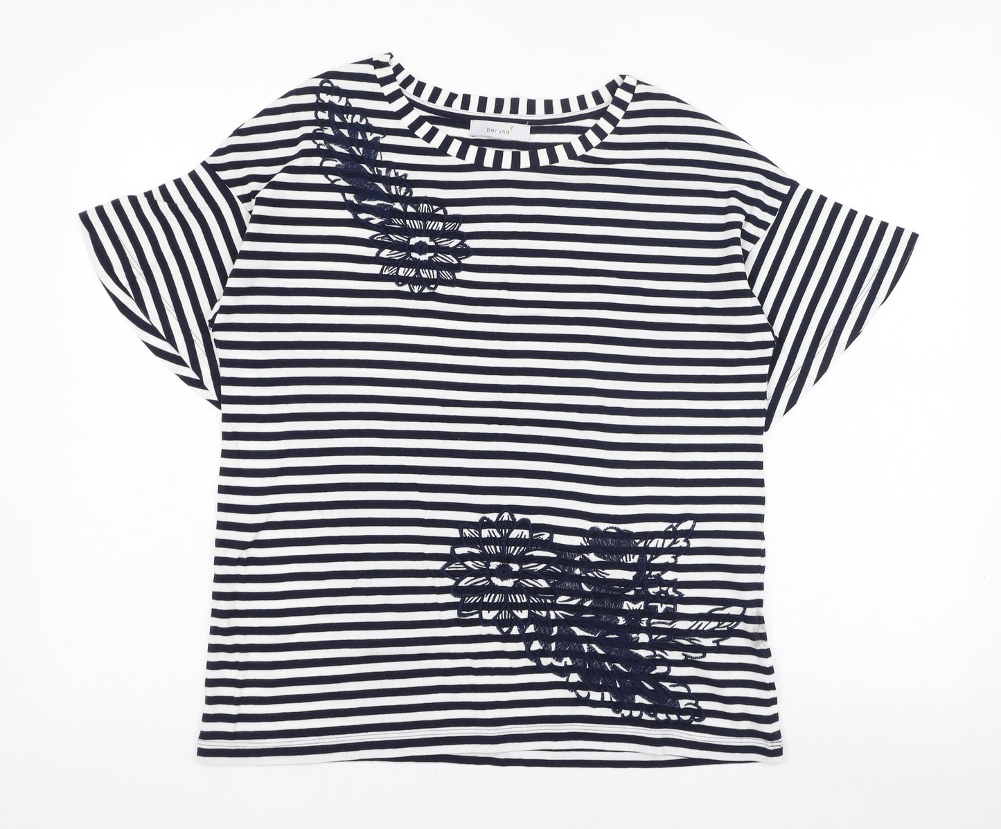 Marks and Spencer Womens White Striped Cotton Basic T-Shirt Size 12 Round Neck